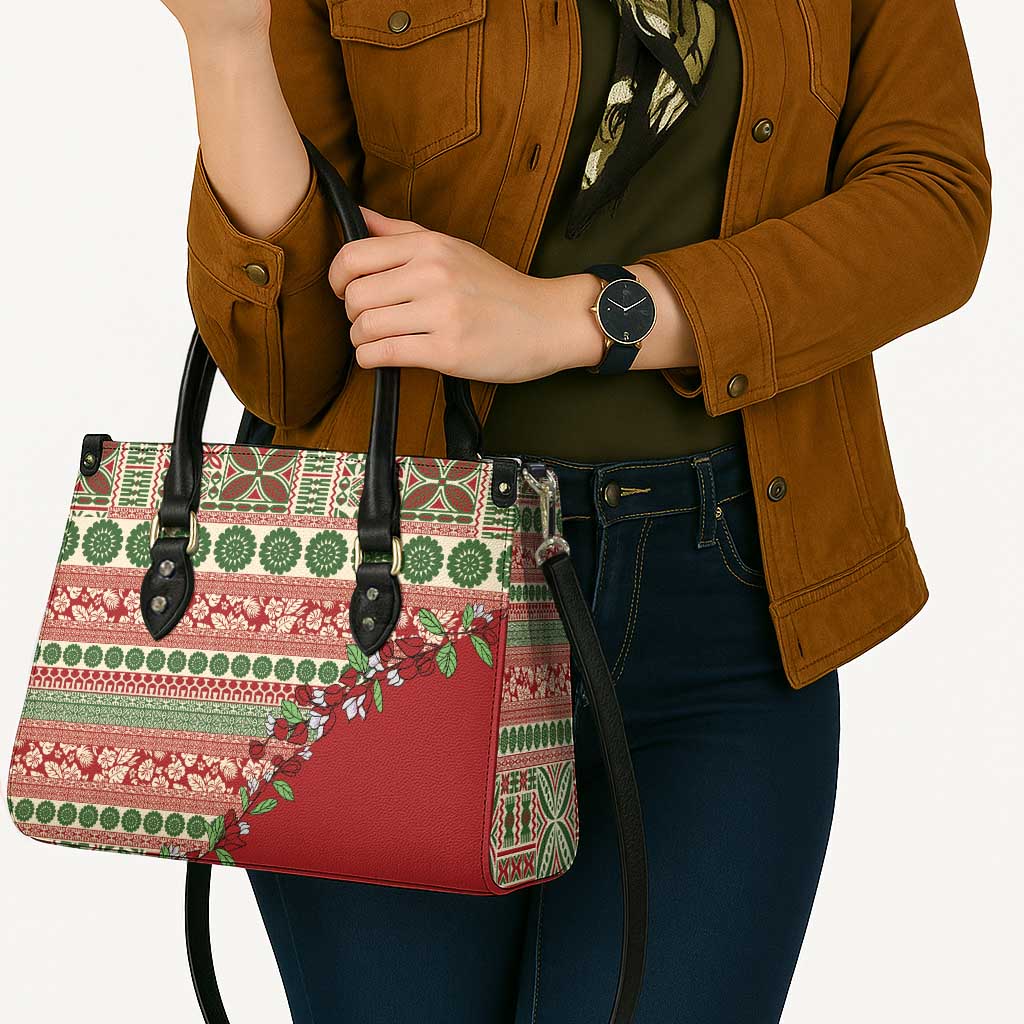 Fiji Marau na Kerisimasi Leather Bag Red Tagimoucia Tapa Masi Tribal - Polynesian Pride