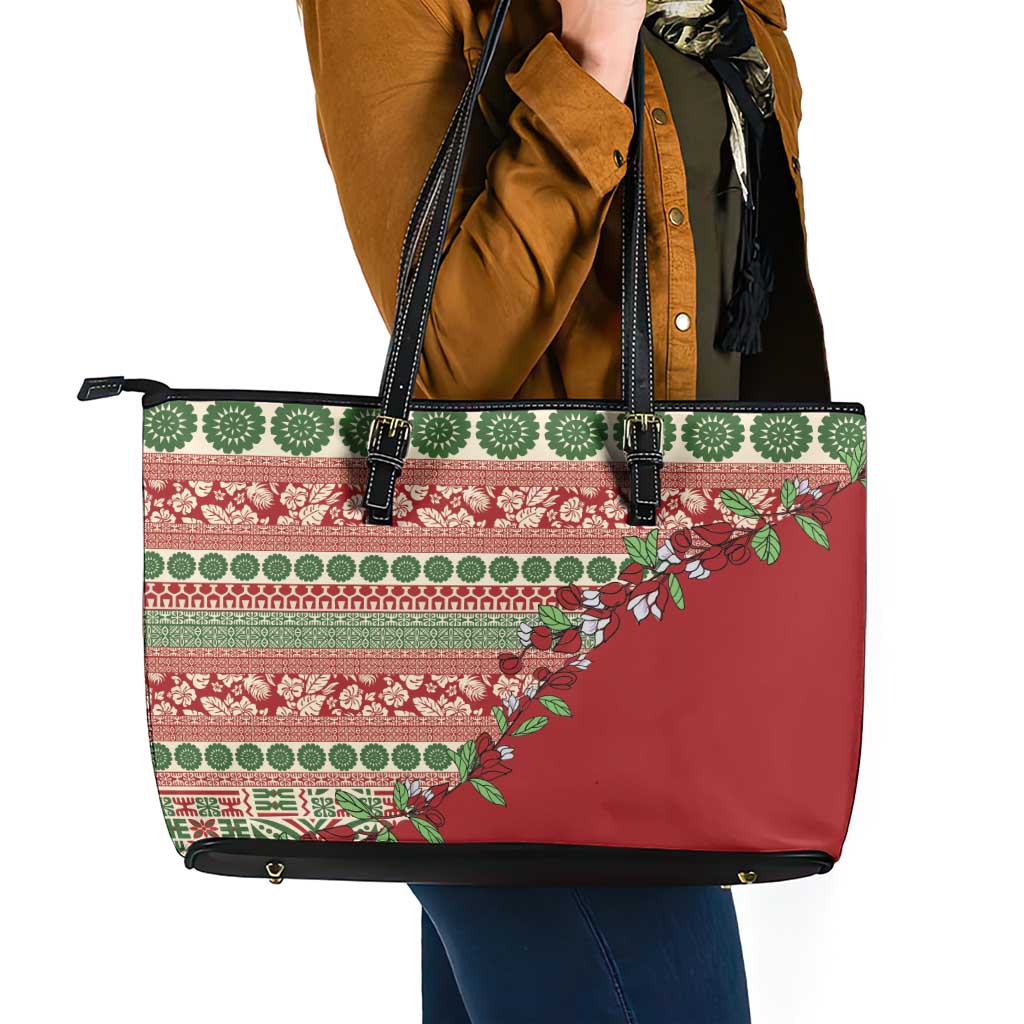 Fiji Marau na Kerisimasi Leather Tote Bag Red Tagimoucia Tapa Masi Tribal - Polynesian Pride
