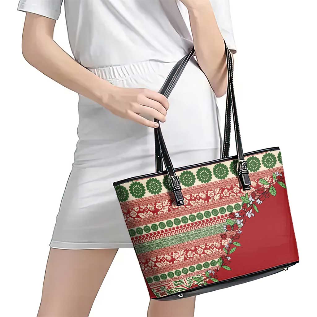 Fiji Marau na Kerisimasi Leather Tote Bag Red Tagimoucia Tapa Masi Tribal - Polynesian Pride
