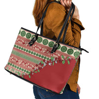 Fiji Marau na Kerisimasi Leather Tote Bag Red Tagimoucia Tapa Masi Tribal - Polynesian Pride