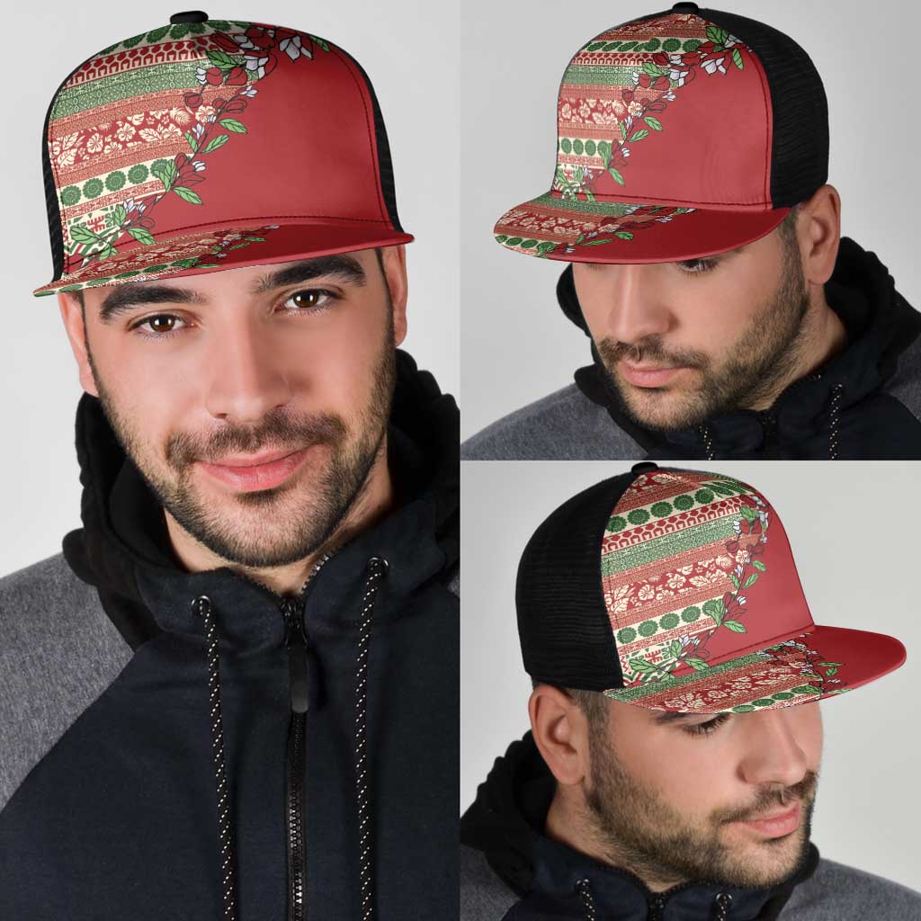 Fiji Marau na Kerisimasi Mesh Trucker Cap Red Tagimoucia Tapa Masi Tribal - Polynesian Pride