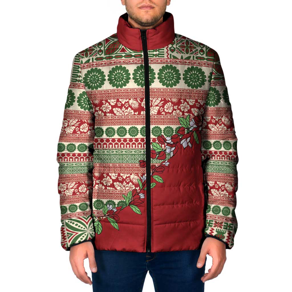 Fiji Marau na Kerisimasi Padded Jacket Red Tagimoucia Tapa Masi Tribal - Polynesian Pride