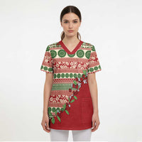 Fiji Marau na Kerisimasi Scrub Top Red Tagimoucia Tapa Masi Tribal - Polynesian Pride