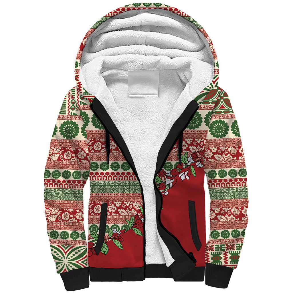 Fiji Marau na Kerisimasi Sherpa Hoodie Red Tagimoucia Tapa Masi Tribal - Polynesian Pride