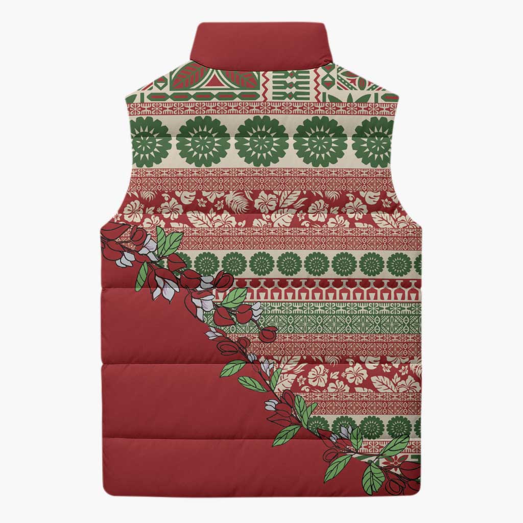 Fiji Marau na Kerisimasi Sleeveless Puffer Jacket Red Tagimoucia Tapa Masi Tribal - Polynesian Pride