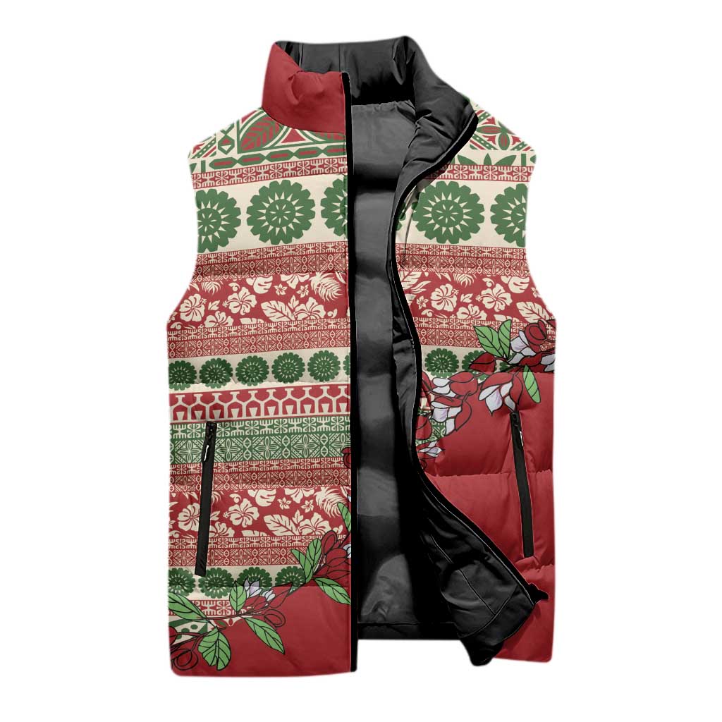 Fiji Marau na Kerisimasi Sleeveless Puffer Jacket Red Tagimoucia Tapa Masi Tribal - Polynesian Pride