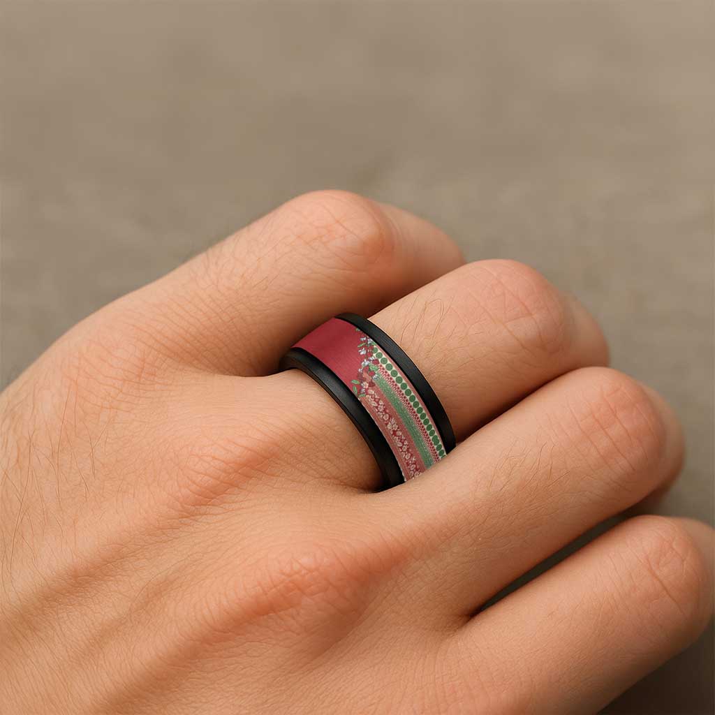 Fiji Marau na Kerisimasi Spinner Ring Red Tagimoucia Tapa Masi Tribal - Polynesian Pride