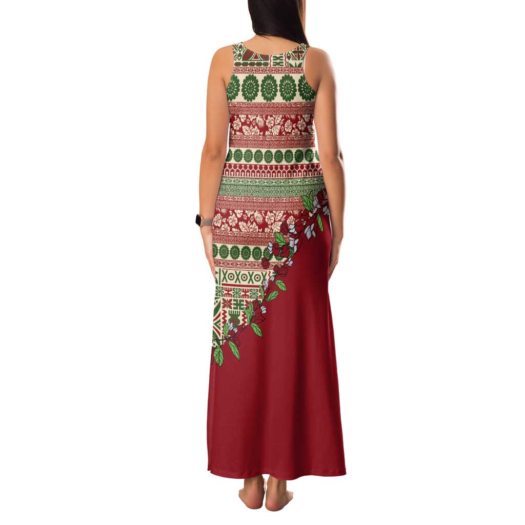 Fiji Marau na Kerisimasi Tank Maxi Dress Red Tagimoucia Tapa Masi Tribal - Polynesian Pride