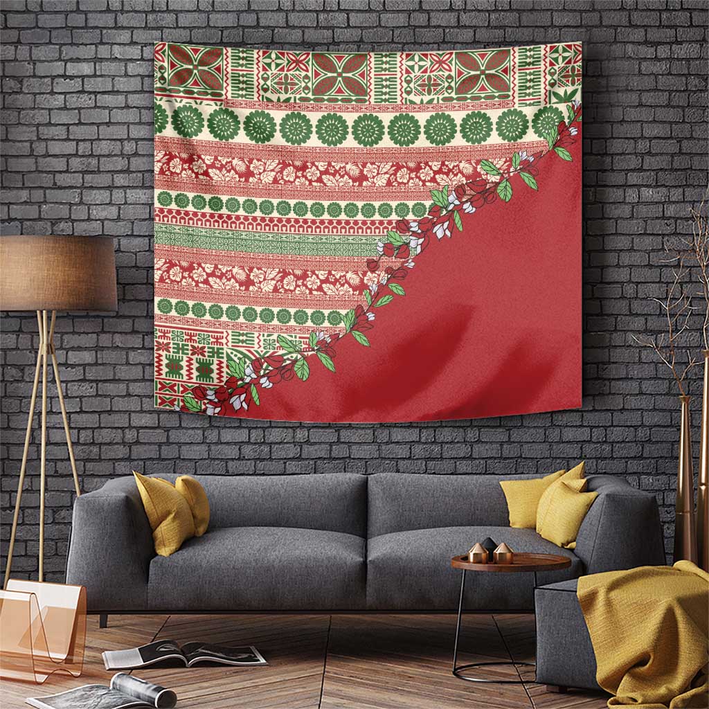 Fiji Marau na Kerisimasi Tapestry Red Tagimoucia Tapa Masi Tribal - Polynesian Pride
