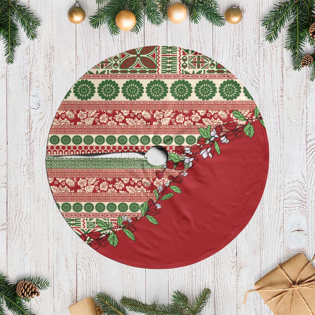 Fiji Marau na Kerisimasi Tree Skirt Red Tagimoucia Tapa Masi Tribal - Polynesian Pride