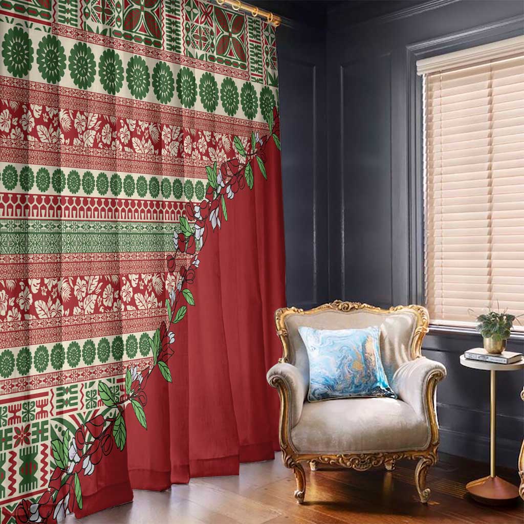 Fiji Marau na Kerisimasi Window Curtain Red Tagimoucia Tapa Masi Tribal - Polynesian Pride