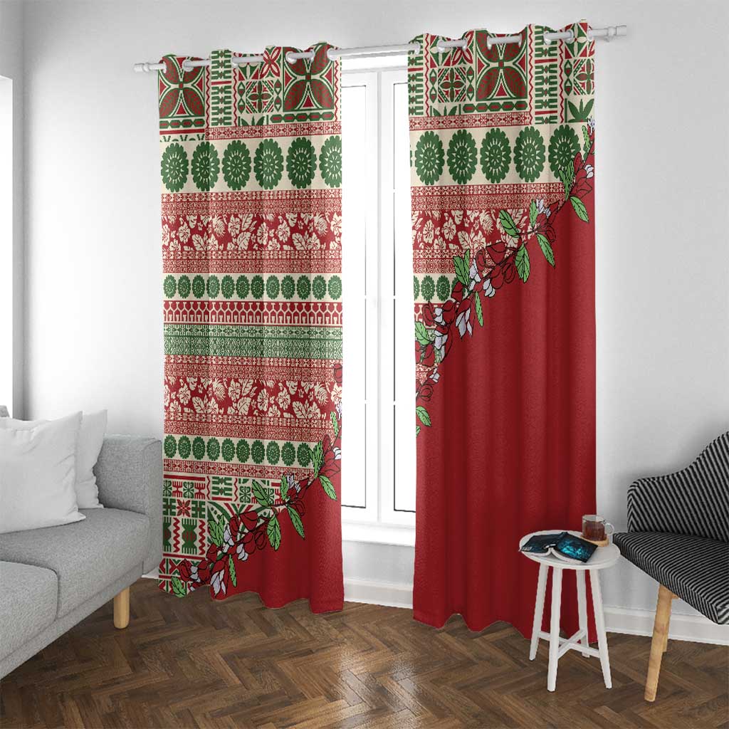 Fiji Marau na Kerisimasi Window Curtain Red Tagimoucia Tapa Masi Tribal - Polynesian Pride