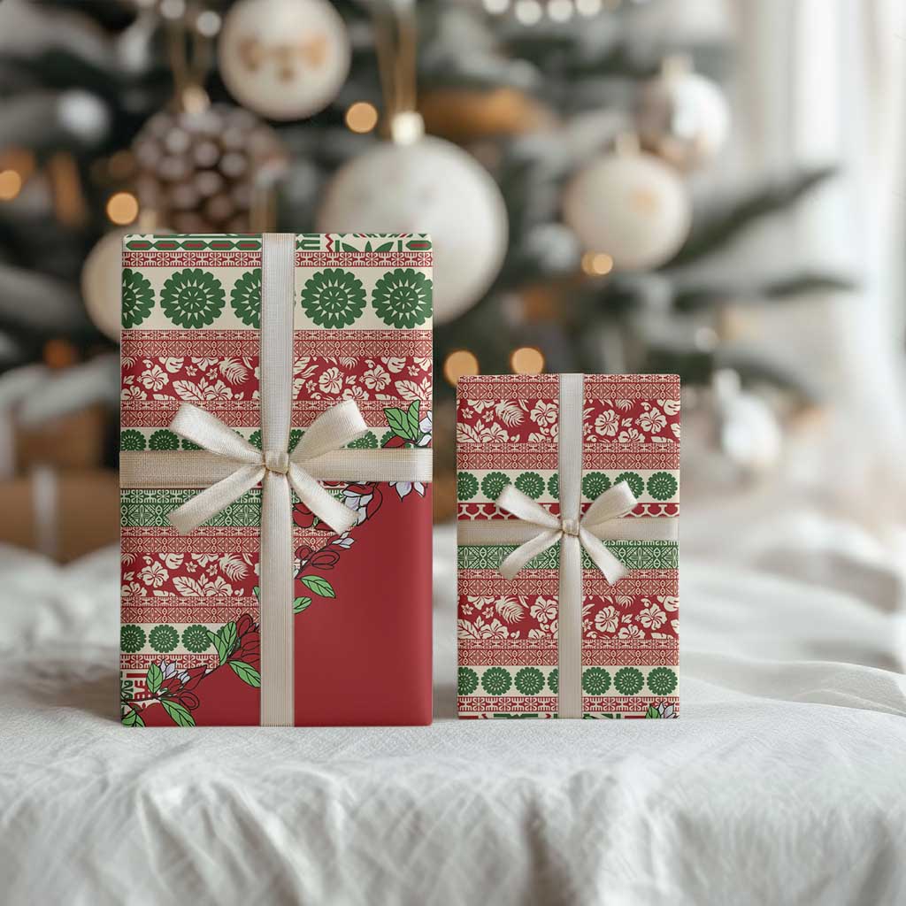 Fiji Marau na Kerisimasi Wrapping Paper Red Tagimoucia Tapa Masi Tribal - Polynesian Pride