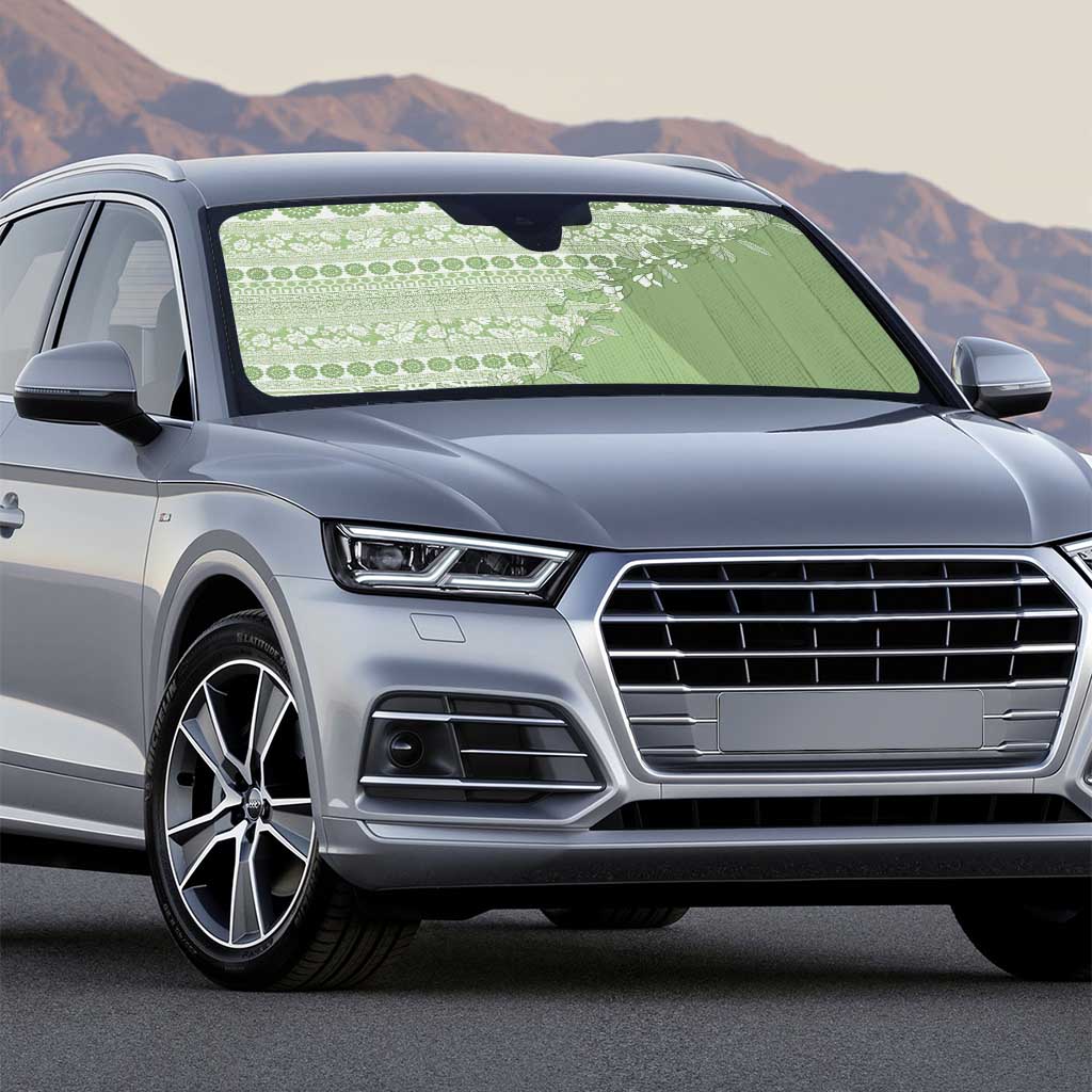 Fiji Marau na Kerisimasi Auto Sun Shade Sage Green Tagimoucia Tapa Masi Tribal - Polynesian Pride