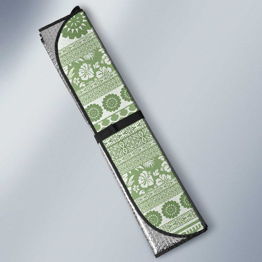 Fiji Marau na Kerisimasi Auto Sun Shade Sage Green Tagimoucia Tapa Masi Tribal - Polynesian Pride