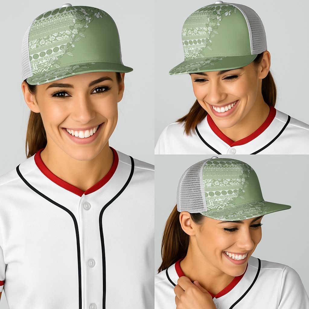 Fiji Marau na Kerisimasi Baseball Net Cap Sage Green Tagimoucia Tapa Masi Tribal - Polynesian Pride