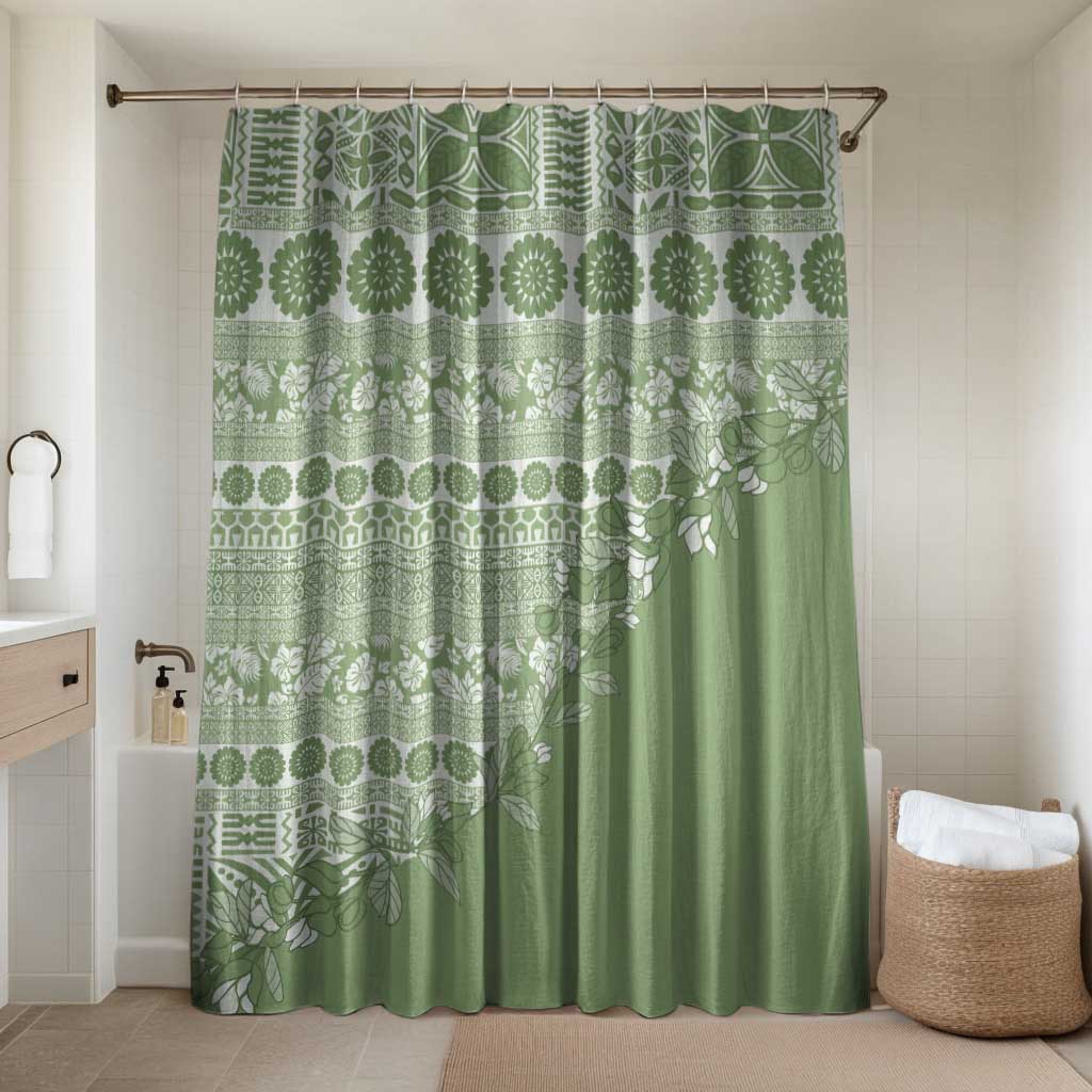 Fiji Marau na Kerisimasi Bathroom Set Sage Green Tagimoucia Tapa Masi Tribal - Polynesian Pride