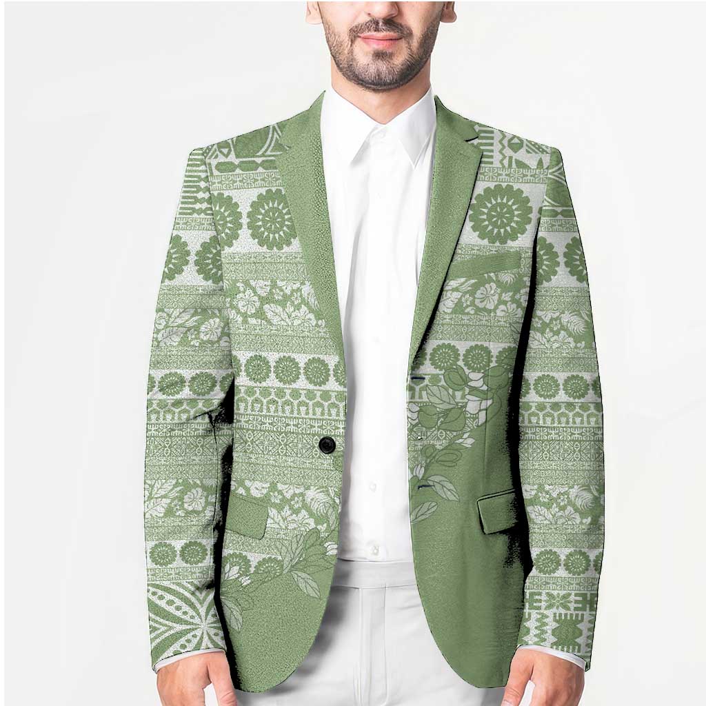Fiji Marau na Kerisimasi Blazer Sage Green Tagimoucia Tapa Masi Tribal - Polynesian Pride