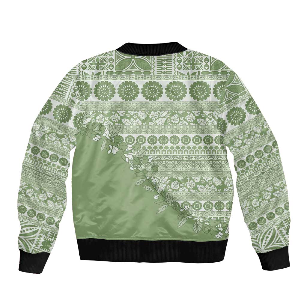 Fiji Marau na Kerisimasi Bomber Jacket Sage Green Tagimoucia Tapa Masi Tribal - Polynesian Pride