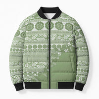 Fiji Marau na Kerisimasi Bomber Puffer Jacket Sage Green Tagimoucia Tapa Masi Tribal - Polynesian Pride