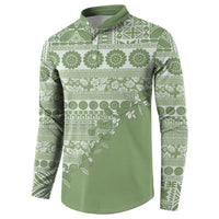 Fiji Marau na Kerisimasi Button Sweatshirt Sage Green Tagimoucia Tapa Masi Tribal - Polynesian Pride