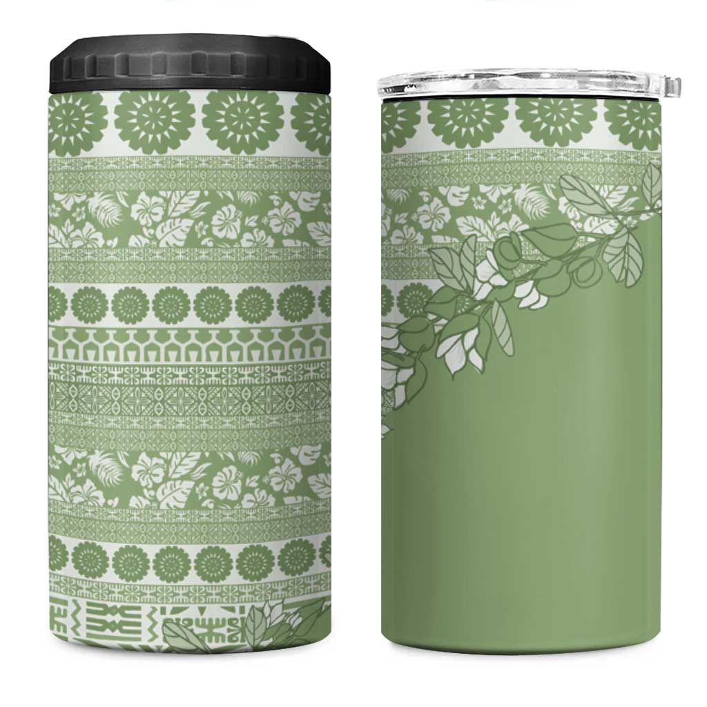 Fiji Marau na Kerisimasi 4 in 1 Can Cooler Tumbler Sage Green Tagimoucia Tapa Masi Tribal - Polynesian Pride
