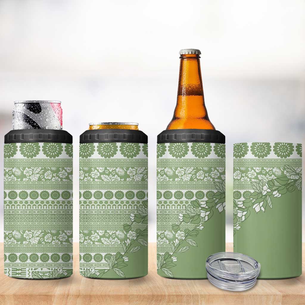 Fiji Marau na Kerisimasi 4 in 1 Can Cooler Tumbler Sage Green Tagimoucia Tapa Masi Tribal - Polynesian Pride