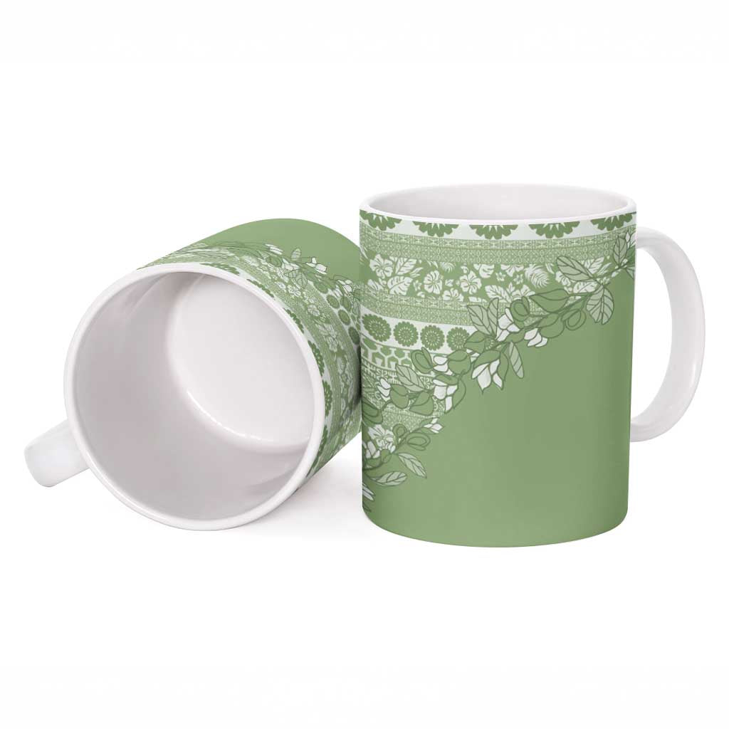 Fiji Marau na Kerisimasi Ceramic Mug Sage Green Tagimoucia Tapa Masi Tribal - Polynesian Pride