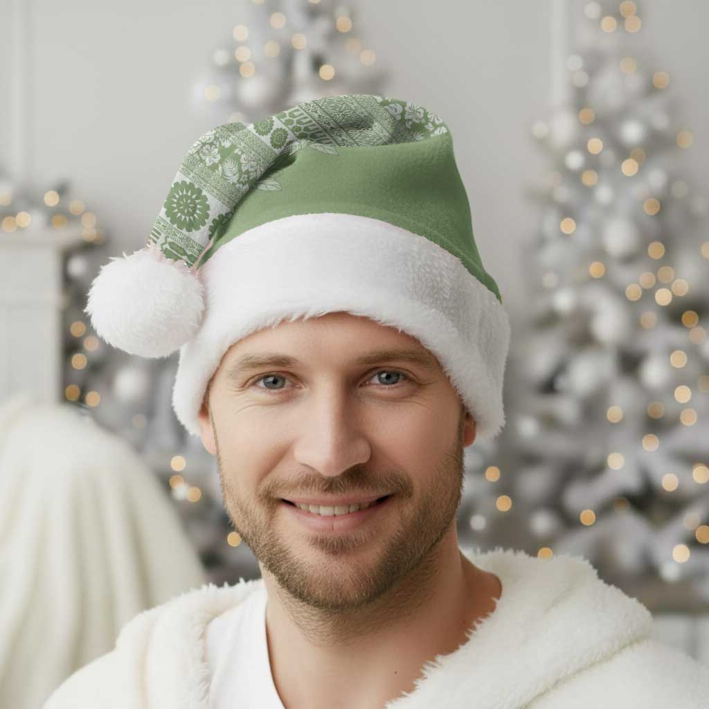 Fiji Marau na Kerisimasi Christmas Santa Hat Sage Green Tagimoucia Tapa Masi Tribal - Polynesian Pride