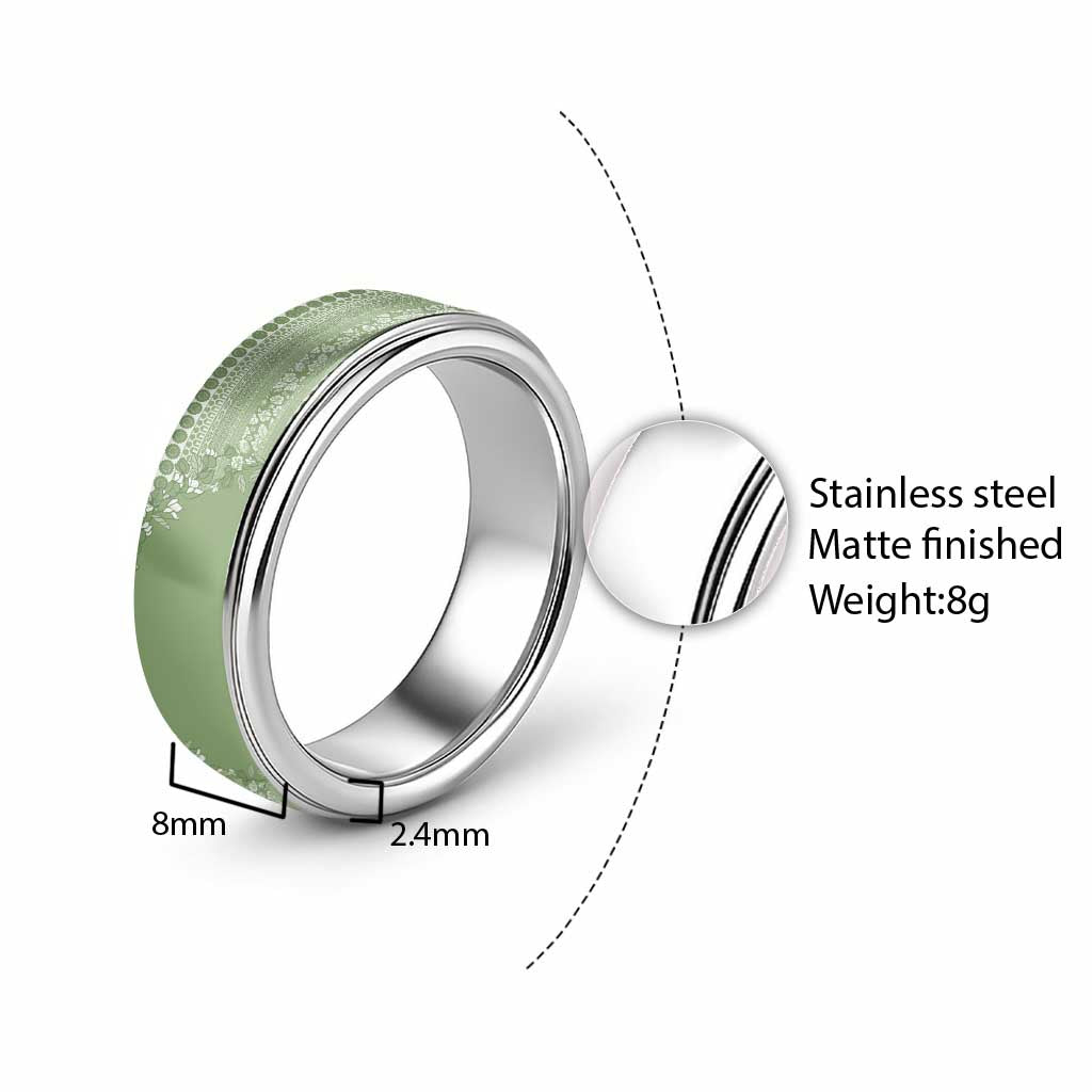 Fiji Marau na Kerisimasi Classic Ring Sage Green Tagimoucia Tapa Masi Tribal - Polynesian Pride