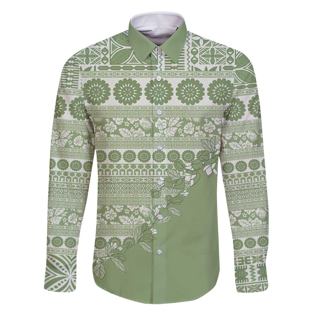 Fiji Marau na Kerisimasi Family Matching Puletasi and Hawaiian Shirt Sage Green Tagimoucia Tapa Masi Tribal - Polynesian Pride