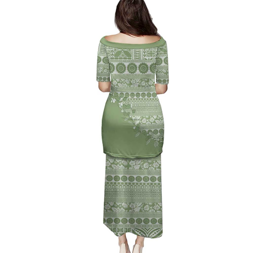 Fiji Marau na Kerisimasi Family Matching Puletasi and Hawaiian Shirt Sage Green Tagimoucia Tapa Masi Tribal - Polynesian Pride