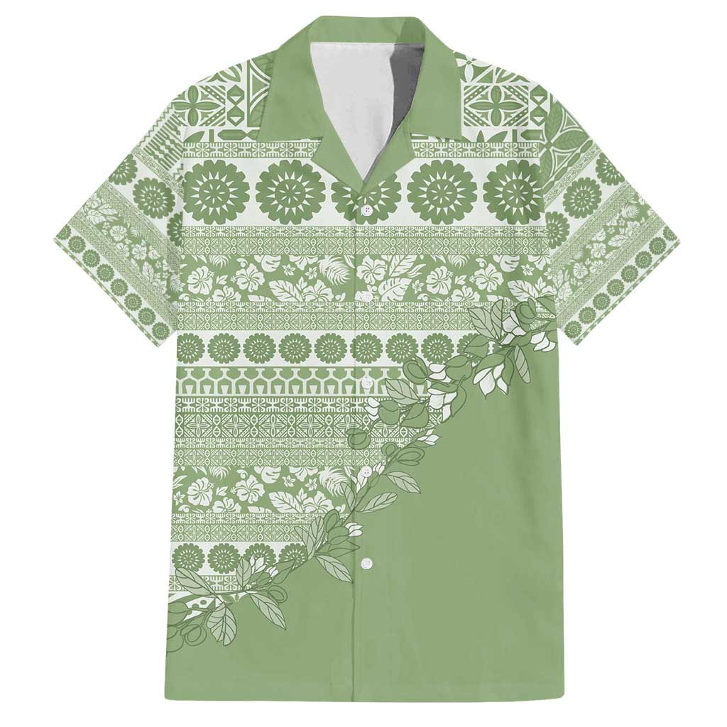 Fiji Marau na Kerisimasi Family Matching Tank Maxi Dress and Hawaiian Shirt Sage Green Tagimoucia Tapa Masi Tribal - Polynesian Pride