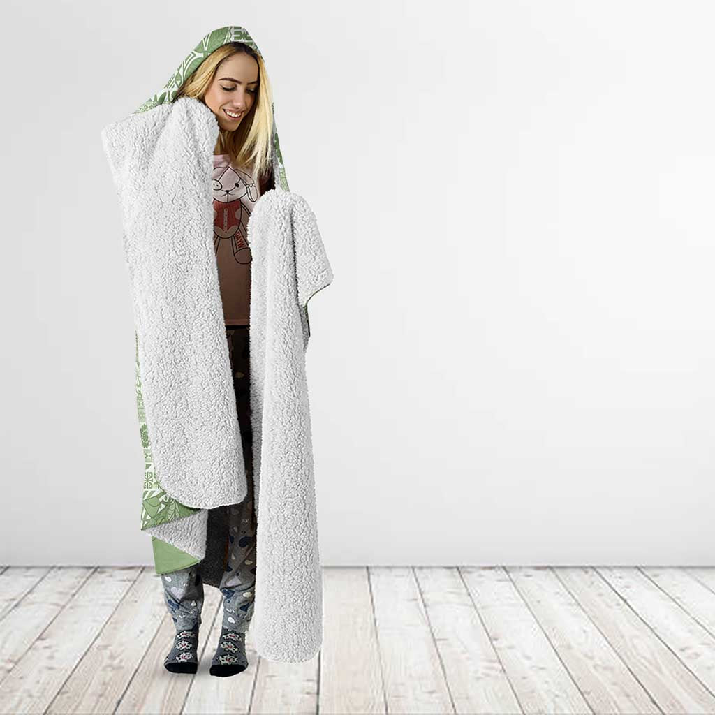 Fiji Marau na Kerisimasi Hooded Blanket Sage Green Tagimoucia Tapa Masi Tribal - Polynesian Pride