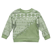 Fiji Marau na Kerisimasi Kid Ugly Christmas Sweater Sage Green Tagimoucia Tapa Masi Tribal - Polynesian Pride