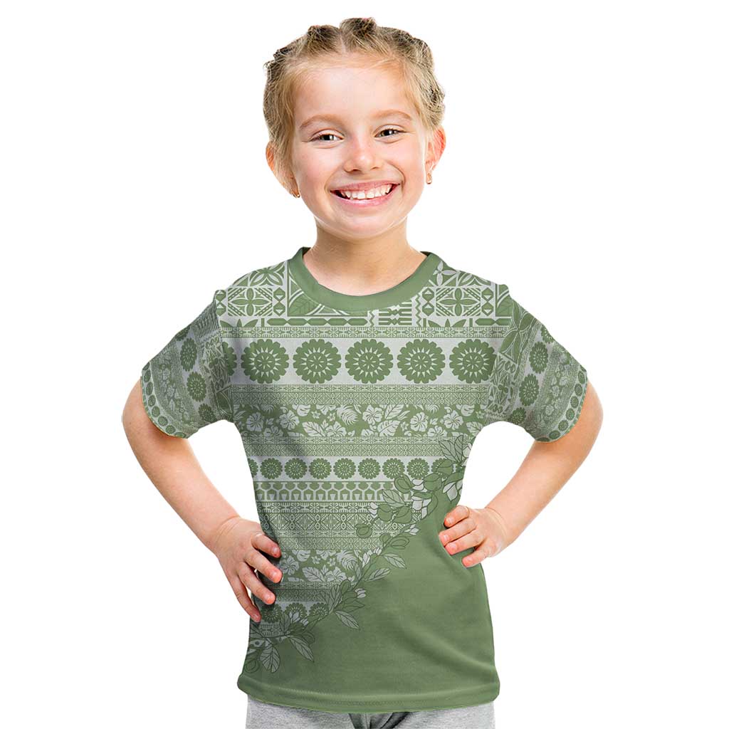 Fiji Marau na Kerisimasi Kid T Shirt Sage Green Tagimoucia Tapa Masi Tribal - Polynesian Pride