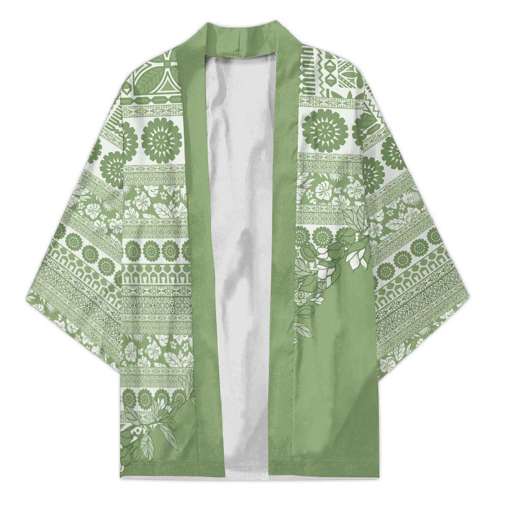 Fiji Marau na Kerisimasi Kimono Sage Green Tagimoucia Tapa Masi Tribal - Polynesian Pride