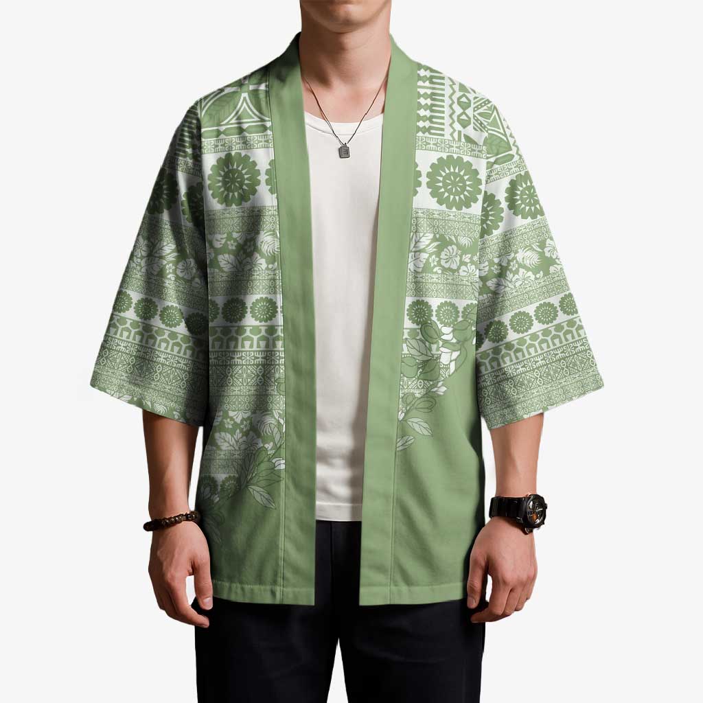 Fiji Marau na Kerisimasi Kimono Sage Green Tagimoucia Tapa Masi Tribal - Polynesian Pride