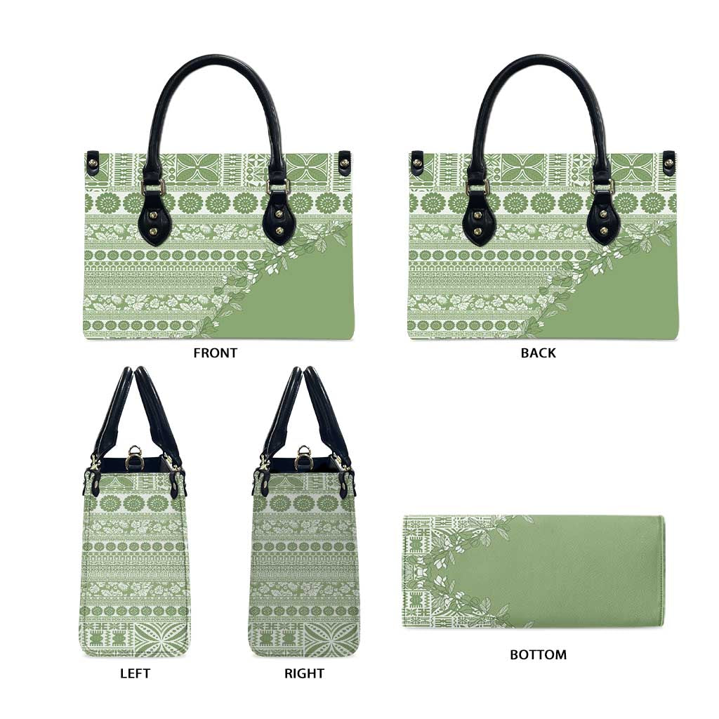 Fiji Marau na Kerisimasi Leather Bag Sage Green Tagimoucia Tapa Masi Tribal - Polynesian Pride