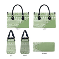 Fiji Marau na Kerisimasi Leather Bag Sage Green Tagimoucia Tapa Masi Tribal - Polynesian Pride