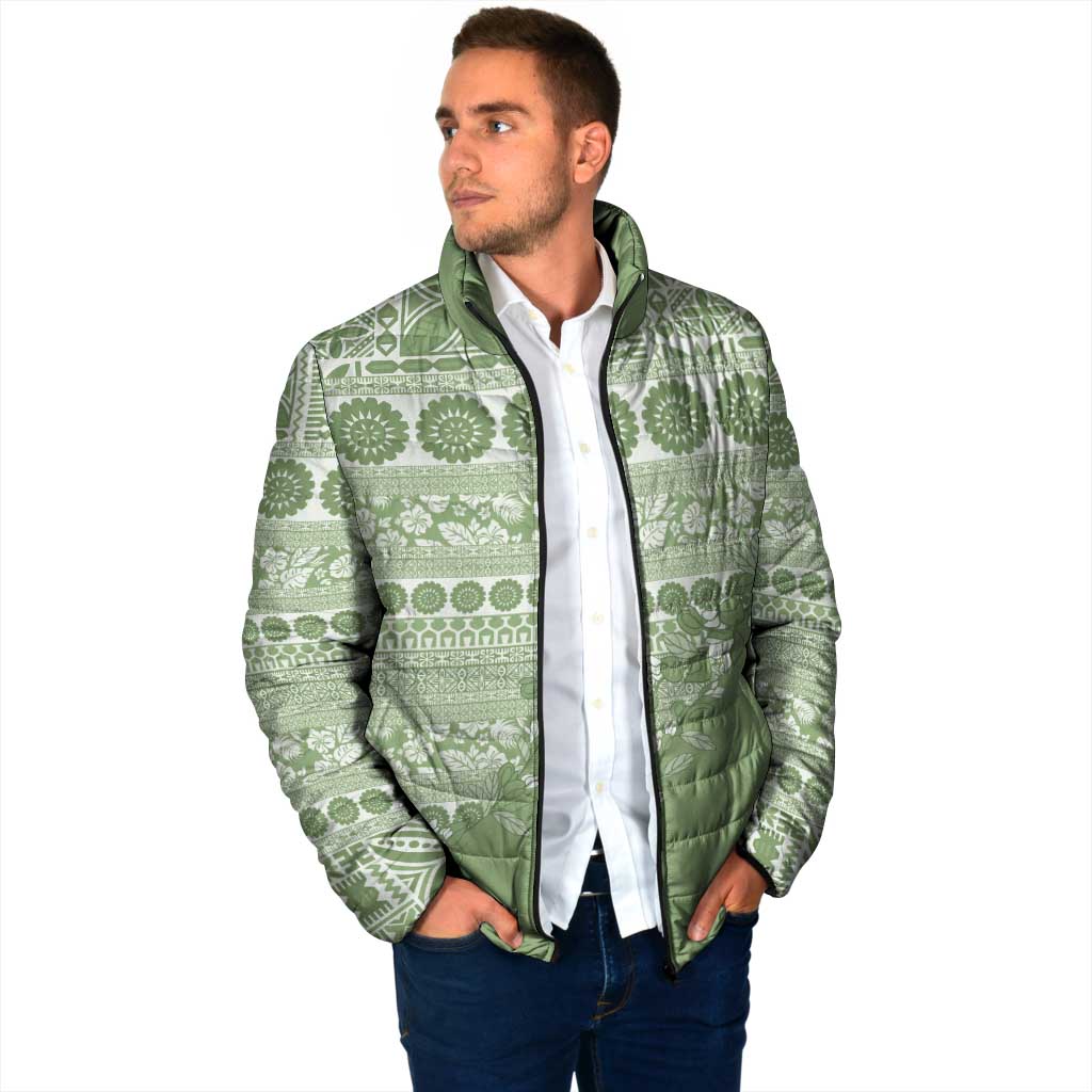 Fiji Marau na Kerisimasi Padded Jacket Sage Green Tagimoucia Tapa Masi Tribal - Polynesian Pride