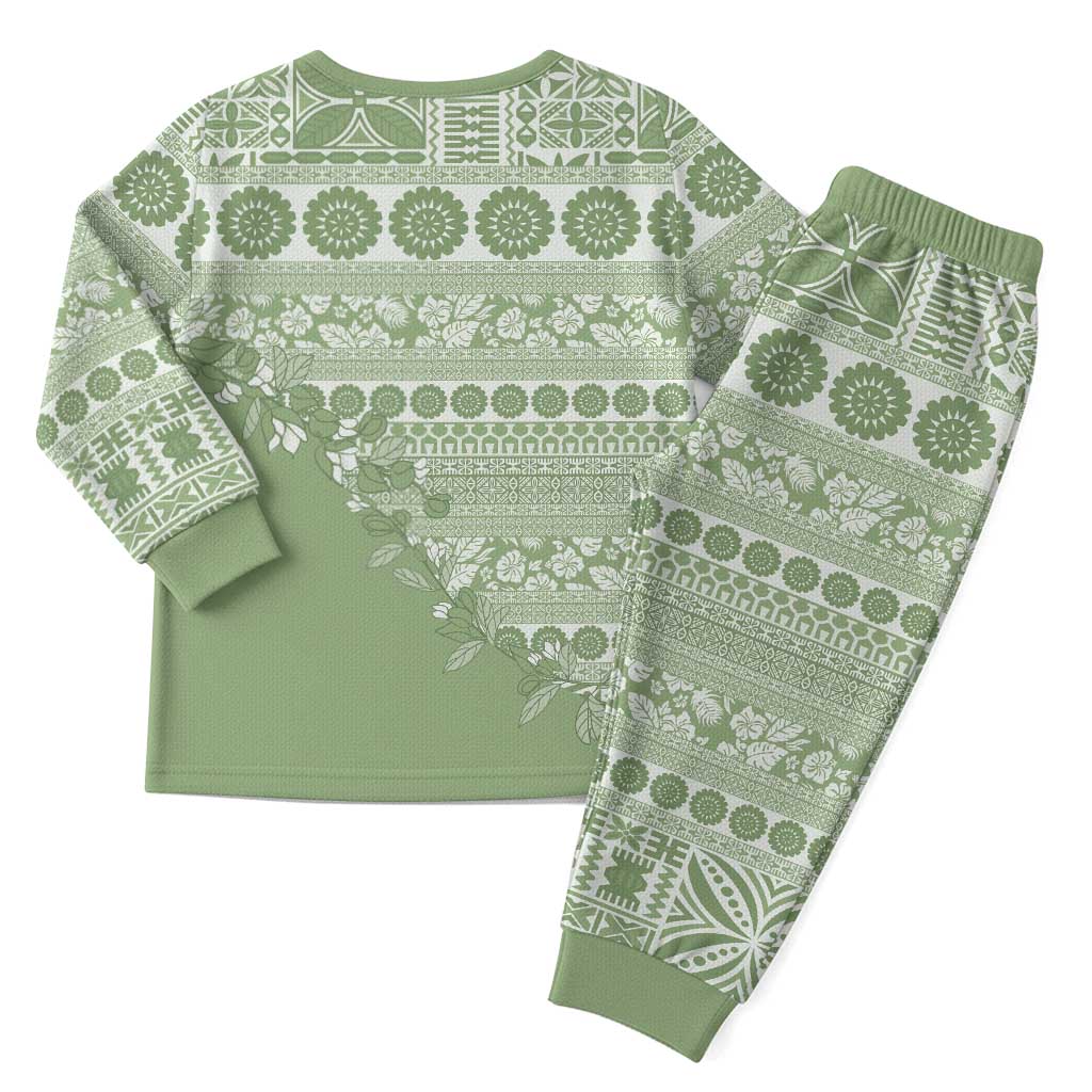 Fiji Marau na Kerisimasi Christmas Pajama Set Sage Green Tagimoucia Tapa Masi Tribal - Polynesian Pride