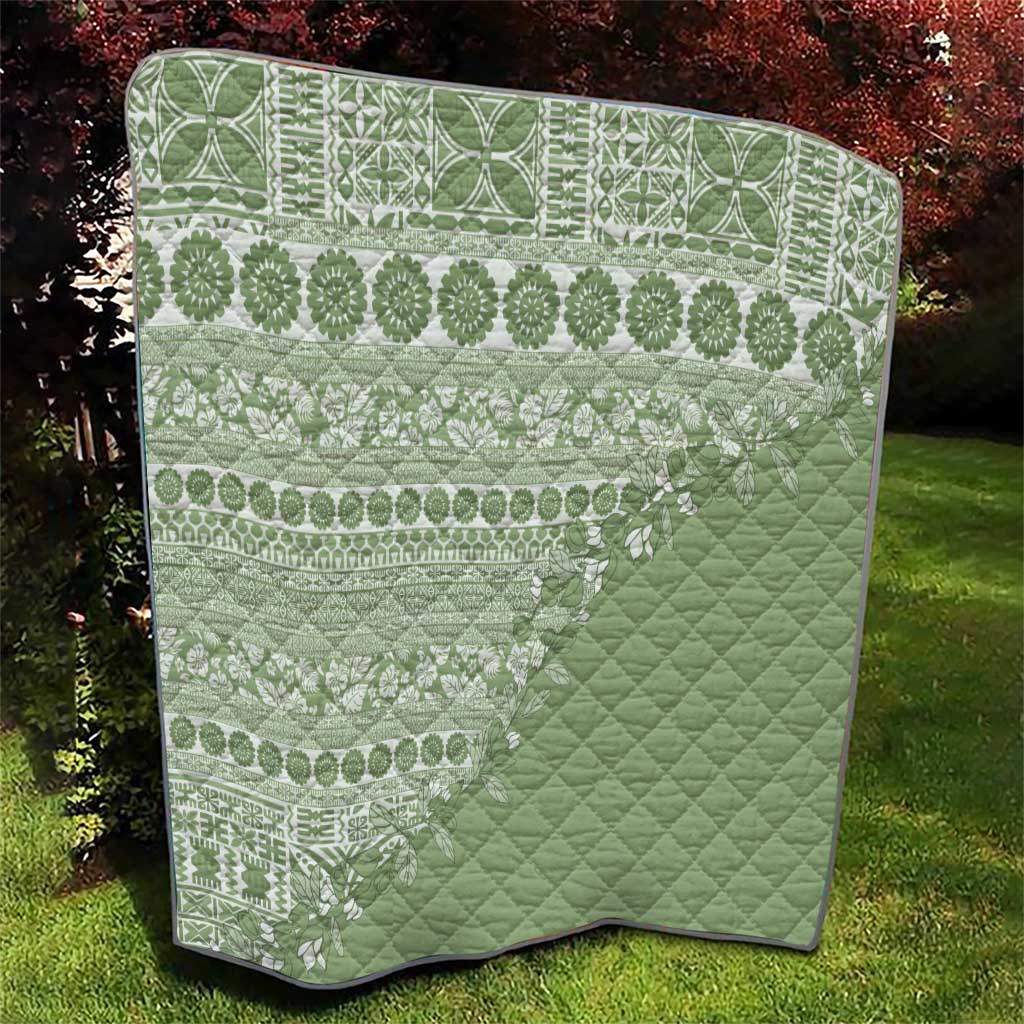 Fiji Marau na Kerisimasi Quilt Sage Green Tagimoucia Tapa Masi Tribal - Polynesian Pride