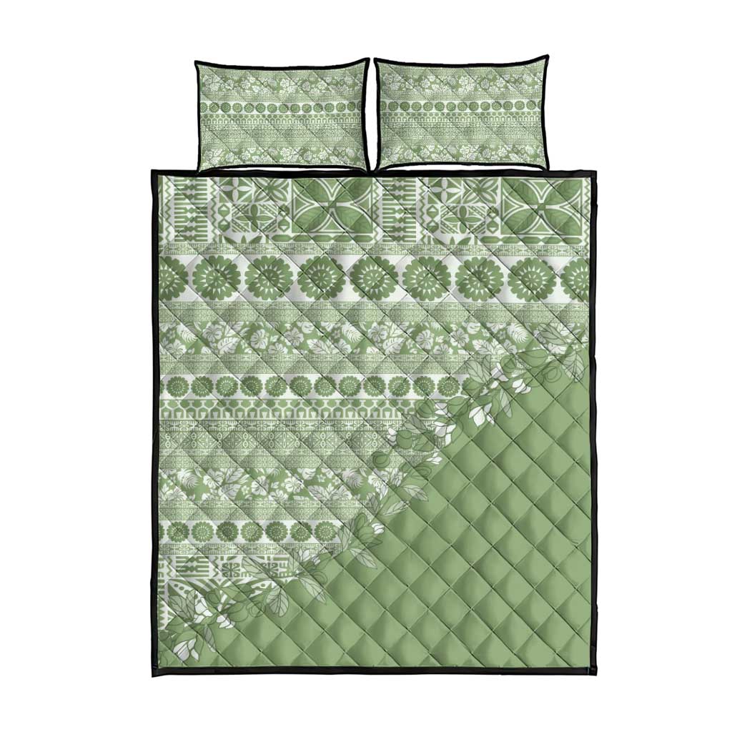 Fiji Marau na Kerisimasi Quilt Bed Set Sage Green Tagimoucia Tapa Masi Tribal - Polynesian Pride