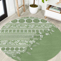 Fiji Marau na Kerisimasi Round Carpet Sage Green Tagimoucia Tapa Masi Tribal - Polynesian Pride