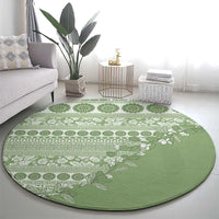 Fiji Marau na Kerisimasi Round Carpet Sage Green Tagimoucia Tapa Masi Tribal - Polynesian Pride