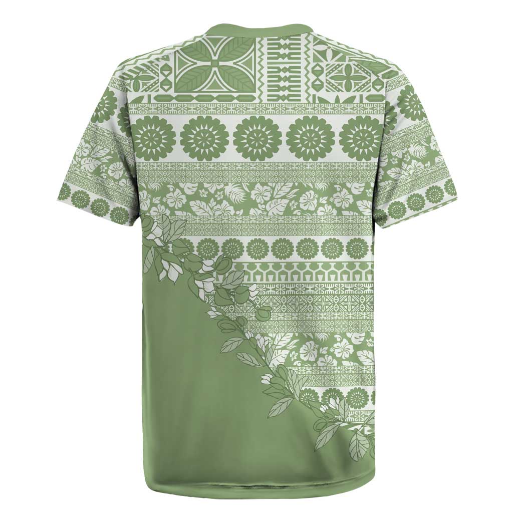 Fiji Marau na Kerisimasi Rugby Jersey Sage Green Tagimoucia Tapa Masi Tribal - Polynesian Pride
