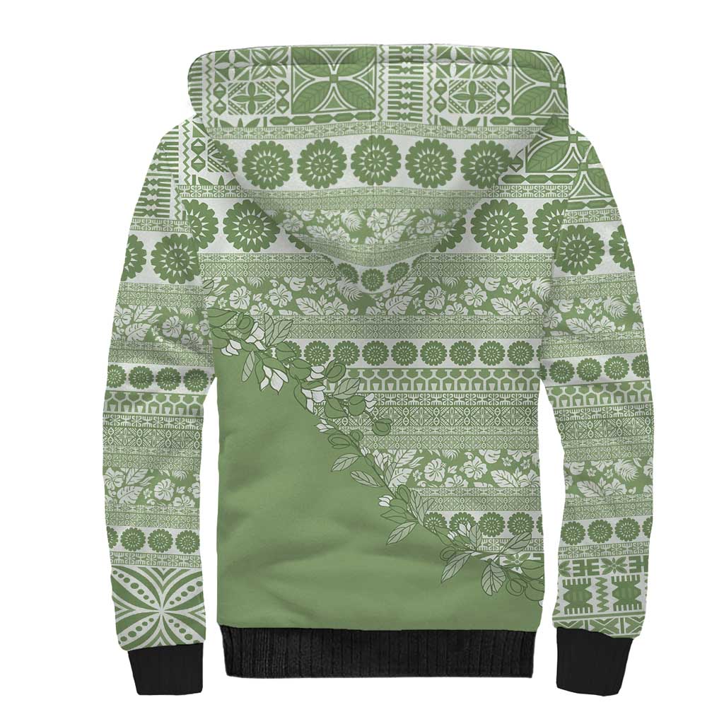 Fiji Marau na Kerisimasi Sherpa Hoodie Sage Green Tagimoucia Tapa Masi Tribal - Polynesian Pride