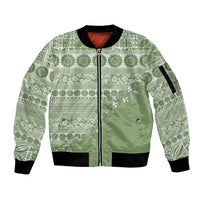 Fiji Marau na Kerisimasi Sleeve Zip Bomber Jacket Sage Green Tagimoucia Tapa Masi Tribal - Polynesian Pride