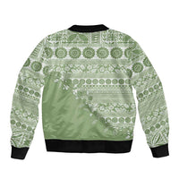 Fiji Marau na Kerisimasi Sleeve Zip Bomber Jacket Sage Green Tagimoucia Tapa Masi Tribal - Polynesian Pride